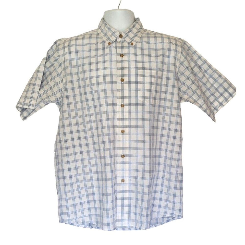 Wrangler Authentics Shirt M Wrinkle Resistant Short Sleeve Classic Blue Plaid Co